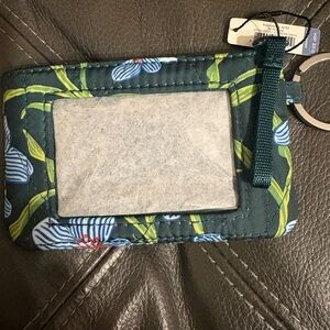 Vera Bradley Teal Floral Quilted ID Case with Green Leaf Accents -Charlotte Stem